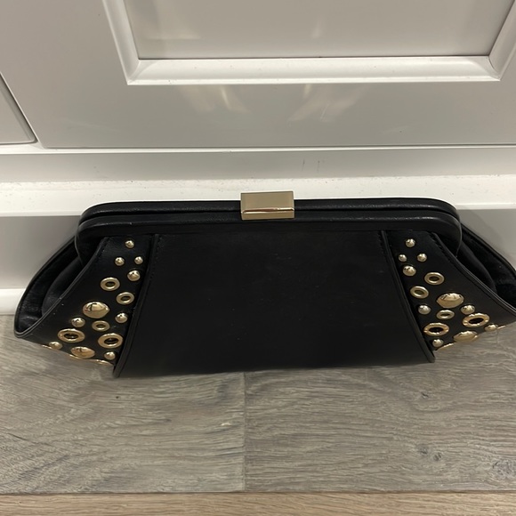 Excellent Condition WHBM Clutch/Shoulder Black Grommet Studded Bag - Picture 4 of 10